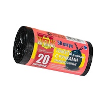 Мешки для мусора 20 л, с ручками, черные, в рулоне 30 шт., ПНД, 10 мкм, 550х440 мм, Крепак, 4607075710276 в Йошкар-Оле