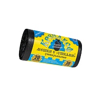 Мешки для мусора 20 л, с ушками, черные, в рулоне 30 шт., ПНД, 10 мкм, 550х440 мм, Крепакоф, 4607075710405 в Йошкар-Оле