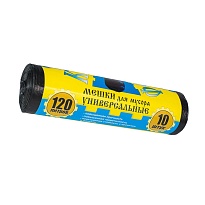 Мешки для мусора 120 л, с ушками, черные, в рулоне 10 шт., ПНД, 13 мкм, 1050х680 мм, Крепакоф, 4607075710252 в Йошкар-Оле