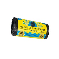 Мешки для мусора 30 л, с ручками, черные, в рулоне 30 шт., ПНД, 9 мкм, 620х480 мм, Крепакоф, 4607075710665 в Йошкар-Оле