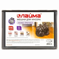 Мешки для мусора 240 л, черные, в пачке 5 шт., ПВД 60 мкм, 1400х900 мм, LAIMA, 601394 в Йошкар-Оле