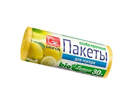 Мешки для мусора 30 л, ароматизированные, Лимон, желтые, в рулоне 20 шт., ПНД, 9 мкм, 560х530 мм, GRIFON Aroma, 101-020 Li в Йошкар-Оле