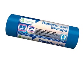 Мешки для мусора 30 л, синие, в рулоне 20 шт., ПНД, 7 мкм, 600х500 мм, MIRPACK Classik, 302041 в Йошкар-Оле